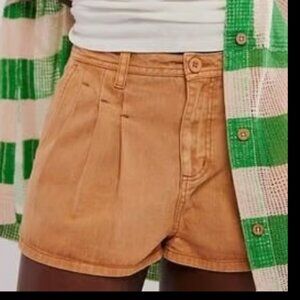 FREE PEOPLE NORA MICRO MINI TROUSER SHORTS CAMEL KHAKI BROWN NWOT 10